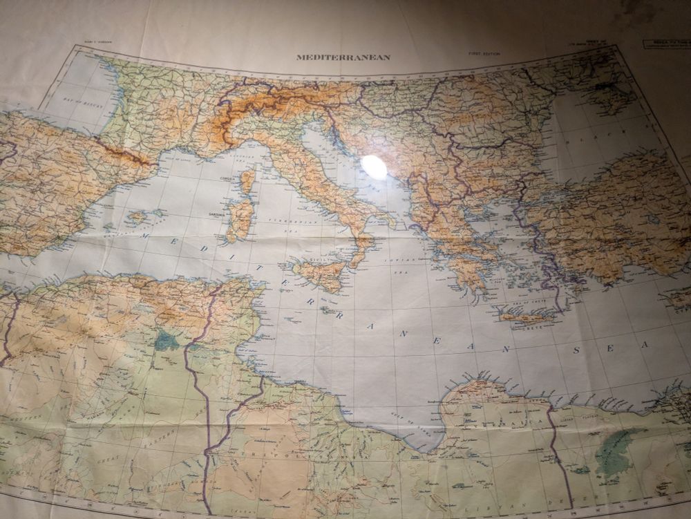 The western and central parts of the Med. I'm assuming you can see Malta but I can't zoom in on the app - it's possible there was just some dust on my lens 
