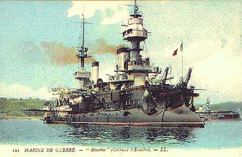 Tinted postcard of shonky French wonder Masséna. It's like somebody decorated a cupcake using an entire box of sprinkles marked "naval ordnance"