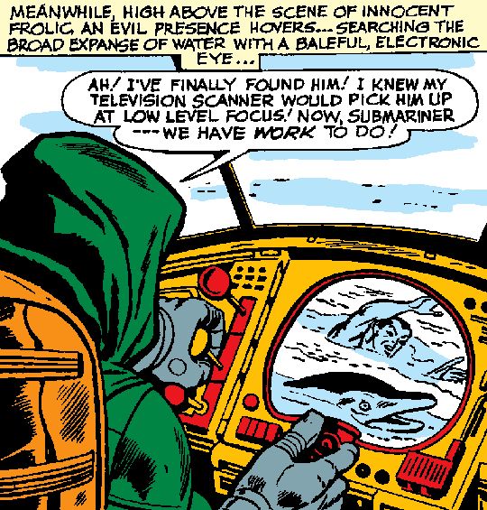Doctor Doom monitors Submariner & a porpoise from the cockpit of his jet