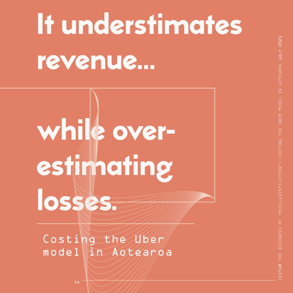text reading “It underestimates revenue… while overestimating losses.”
a subtitle reads “Costing the Uber model in Aotearoa”