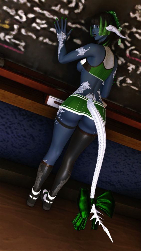 You and Velvet decide to ditch the game and find and abandoned room used for storage, she stands before you against the used blackboard nervous for what comes next...