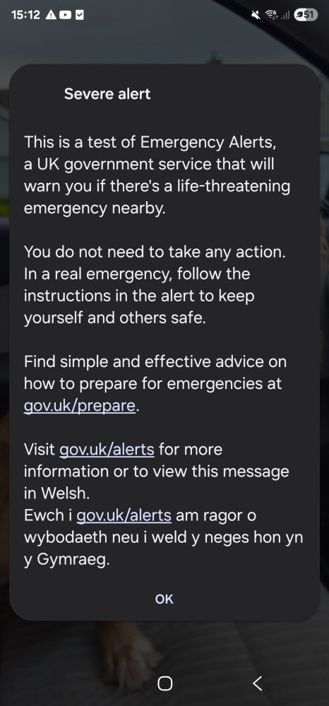 Gov emergency message sent to all UK phones.