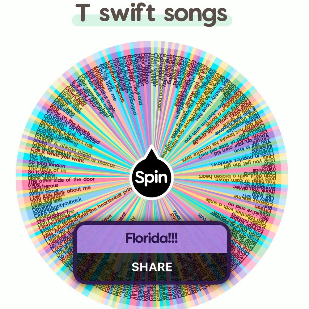 spinning wheel of taylor swift songs, my result was florida