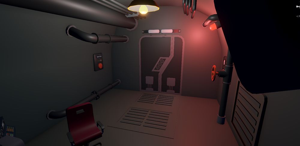 Room inside submarine showcasing sliding doors