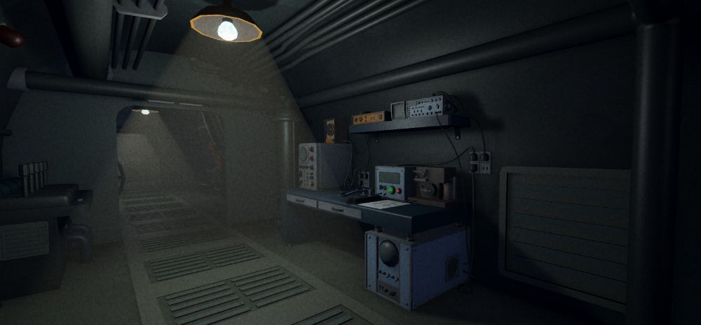 Submarine interior overlooking electrical equipment