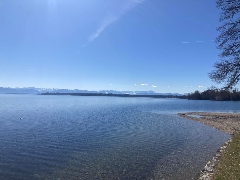 Lake with mountains in background