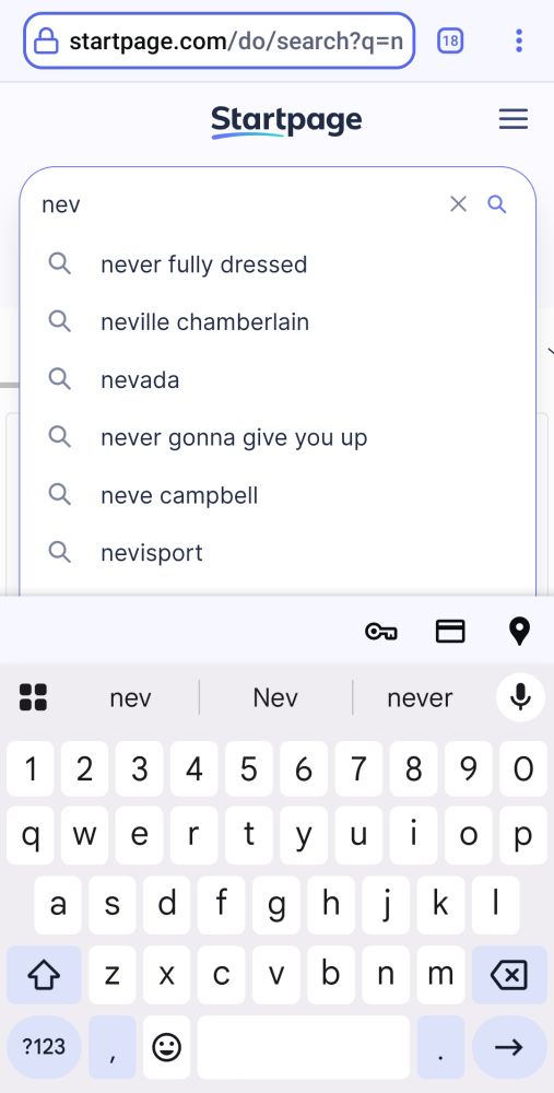 Picture of a search engine with the letters Nev in the box. Neville Chamberlain is the second option.
