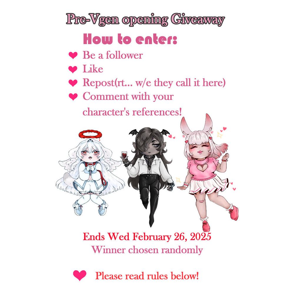Giveaway announcement including three chibi drawings