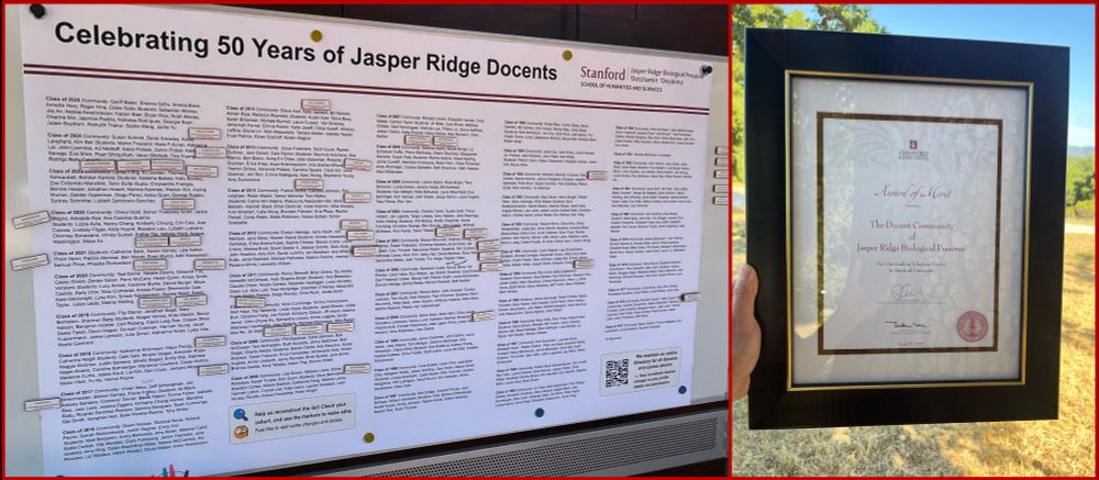 Poster board listing all docents and the award of merit!