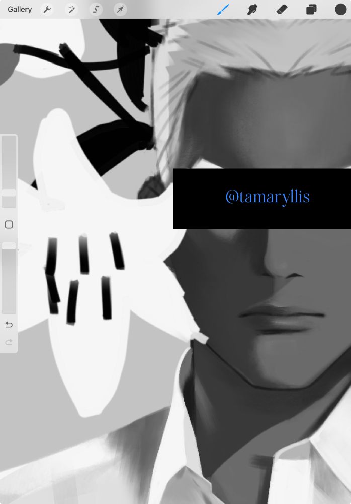 Procreate sketch of Dedue with a flower