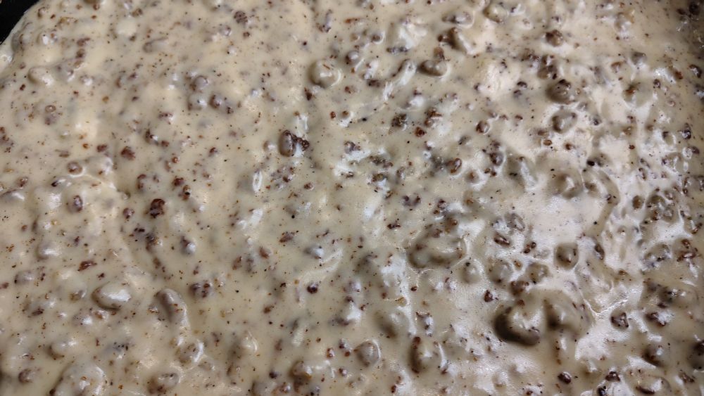 Sausage Country Gravy. A white gravy with lots of pepper and sausage bits