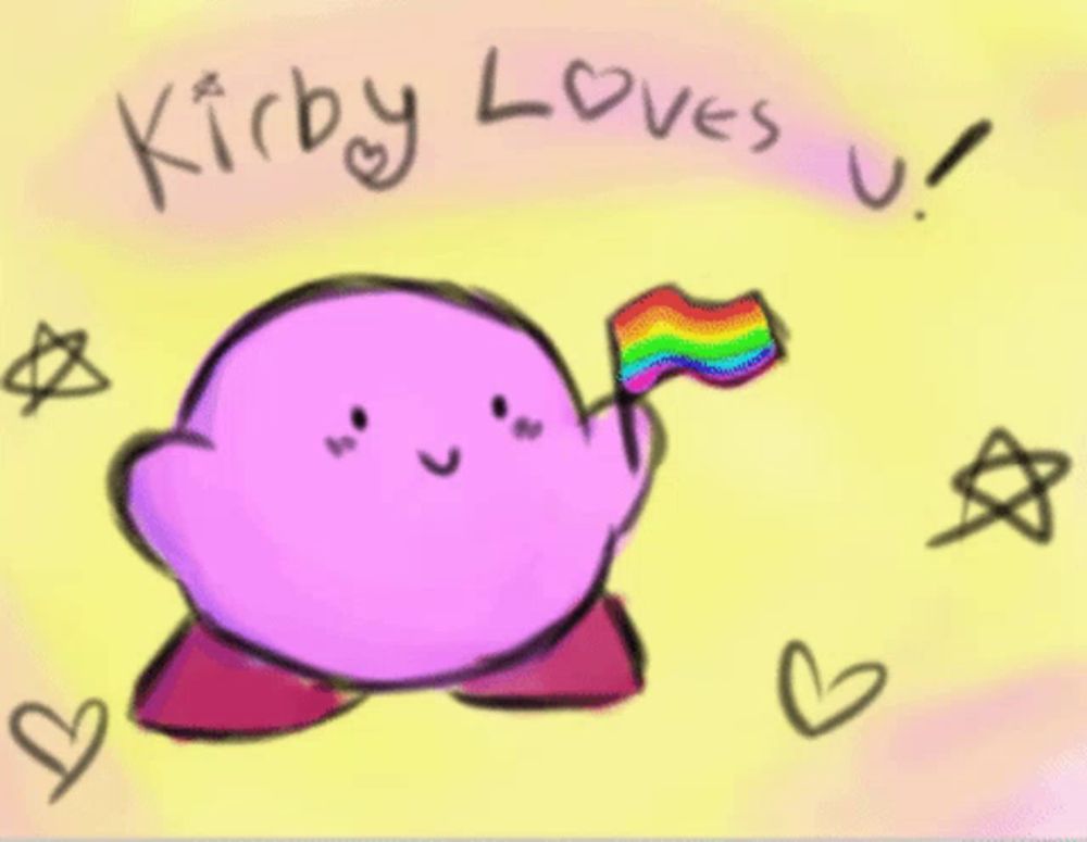 a drawing of kirby with the words kirby loves u