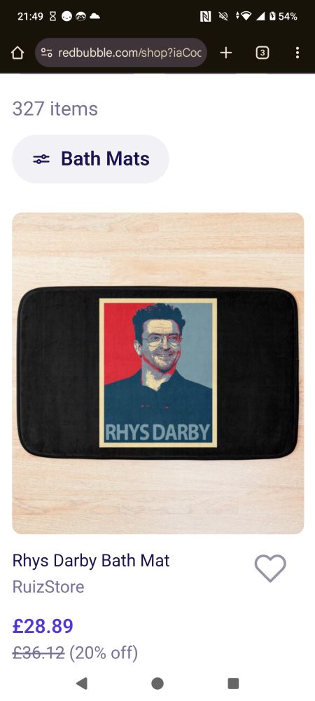 Rhys Darby's face on a bath mat