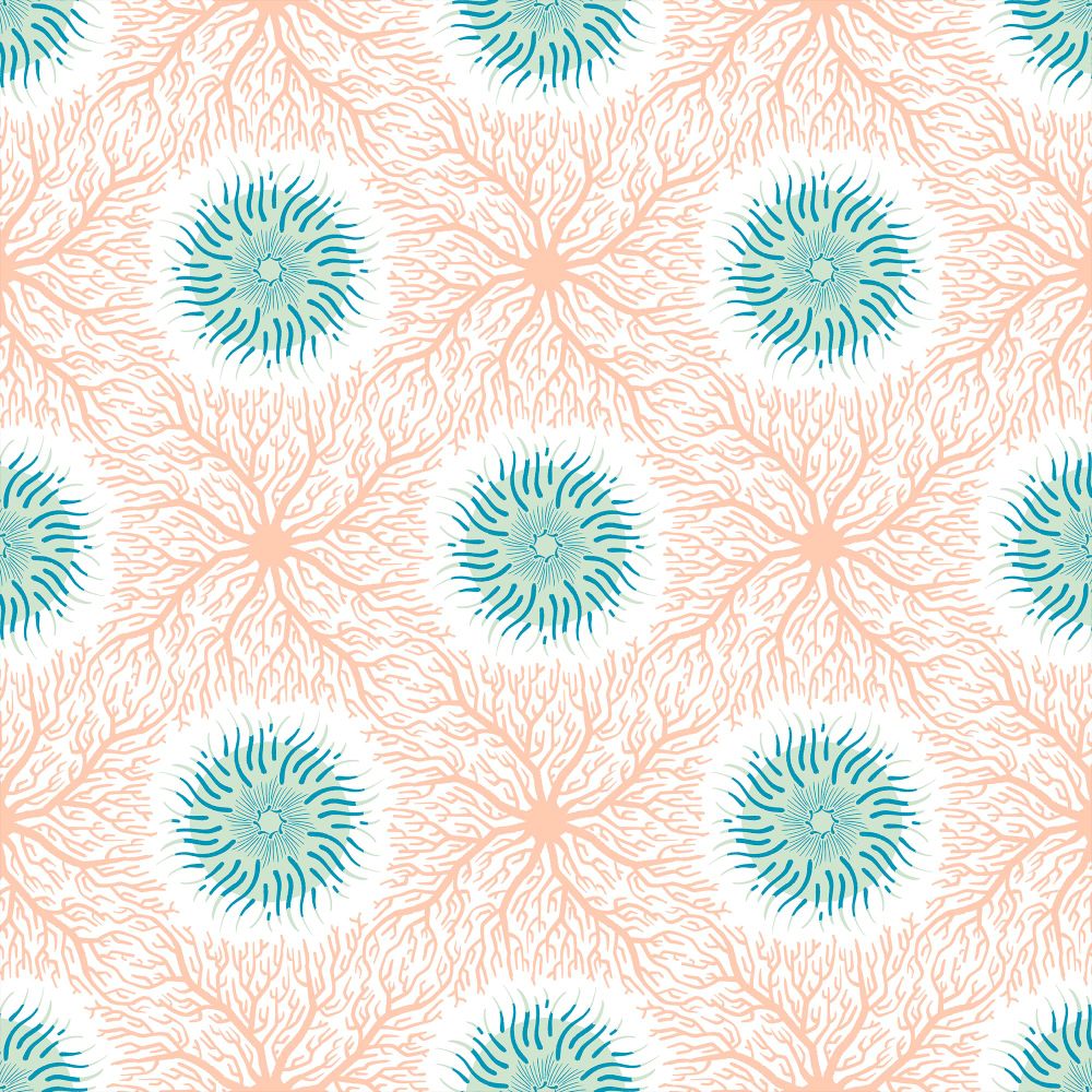 An illustrated tessellating pattern of anemone and coral by SS Julian