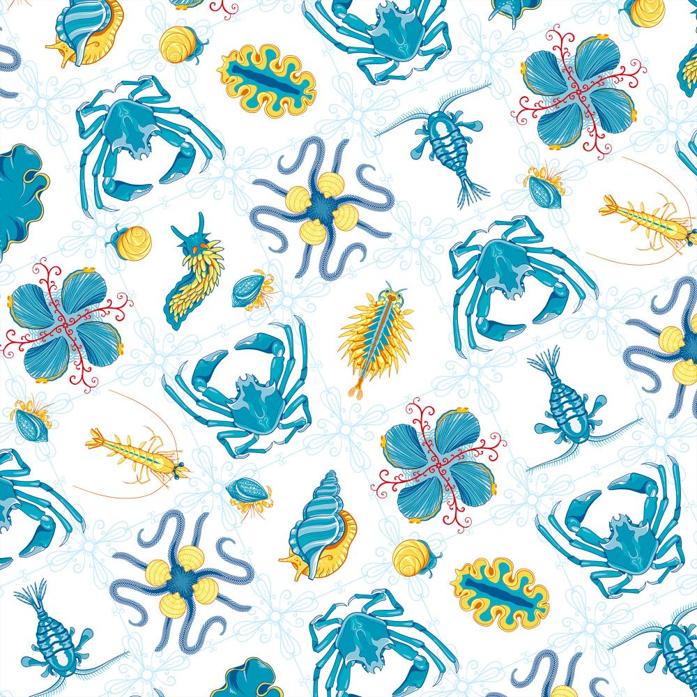 An illustrated tessellating pattern of various sea animals by SS Julian