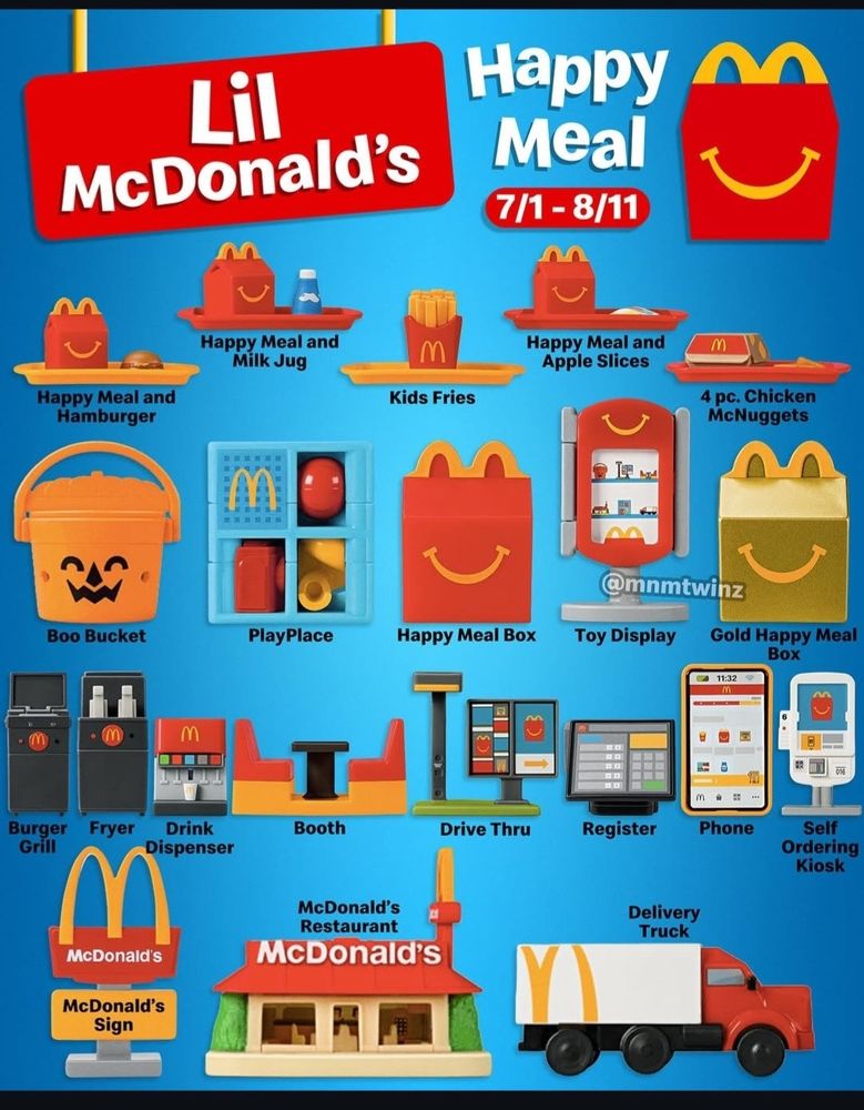 Promo showing McDonald's lineup of "Lil McDonald's" Happy Meal toys.