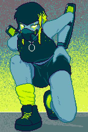 pixel art of a huge masked robot, possibly of sludgeful nature