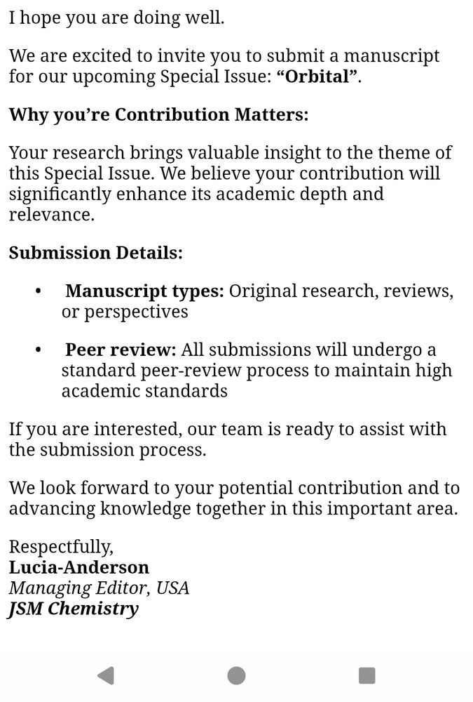 Unsolicited email from an allegedly ransom journal with an invitation to the special issue "orbital".