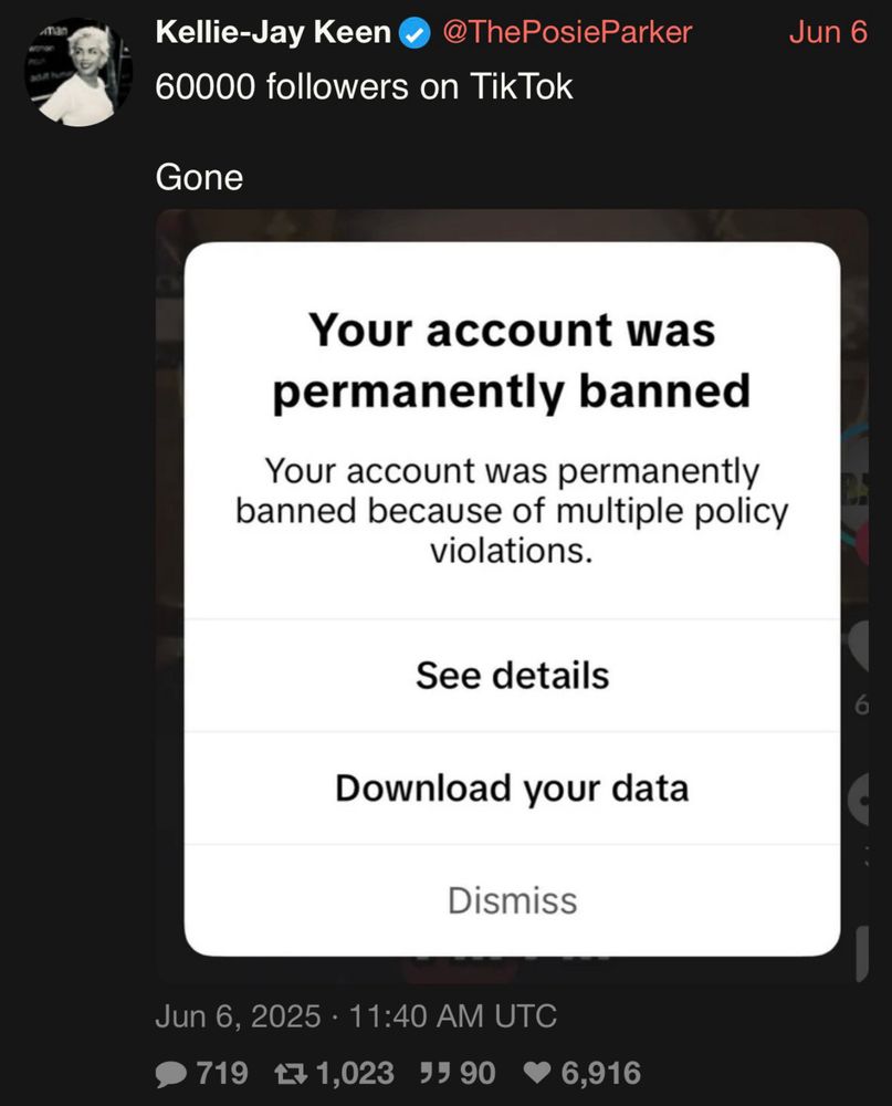 Kellie-Jay Keen posting on X she was banned permanently from TikTok