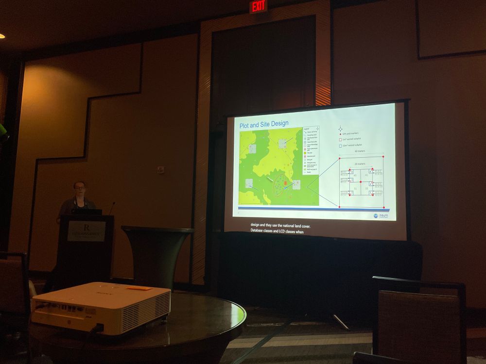 Marian Lea presents a slide showing the layout of a NEON site. 