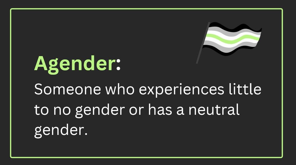 Graphic reading: Agender: Someone who experiences little to no gender or has a neutral gender
