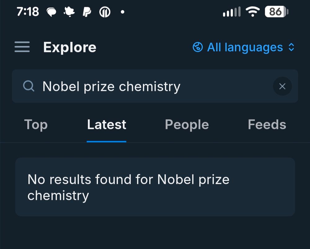 Blue sky search showing no articles on the Nobel Prize in Chemistry at 7:18 am EST.