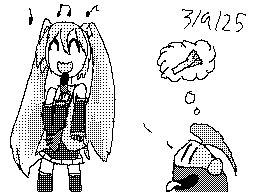 Flipnote doodle of Hatsune Miku singing while Buffet Knight stares at her thinking about leeks. Yes this is the Tyler1 meme