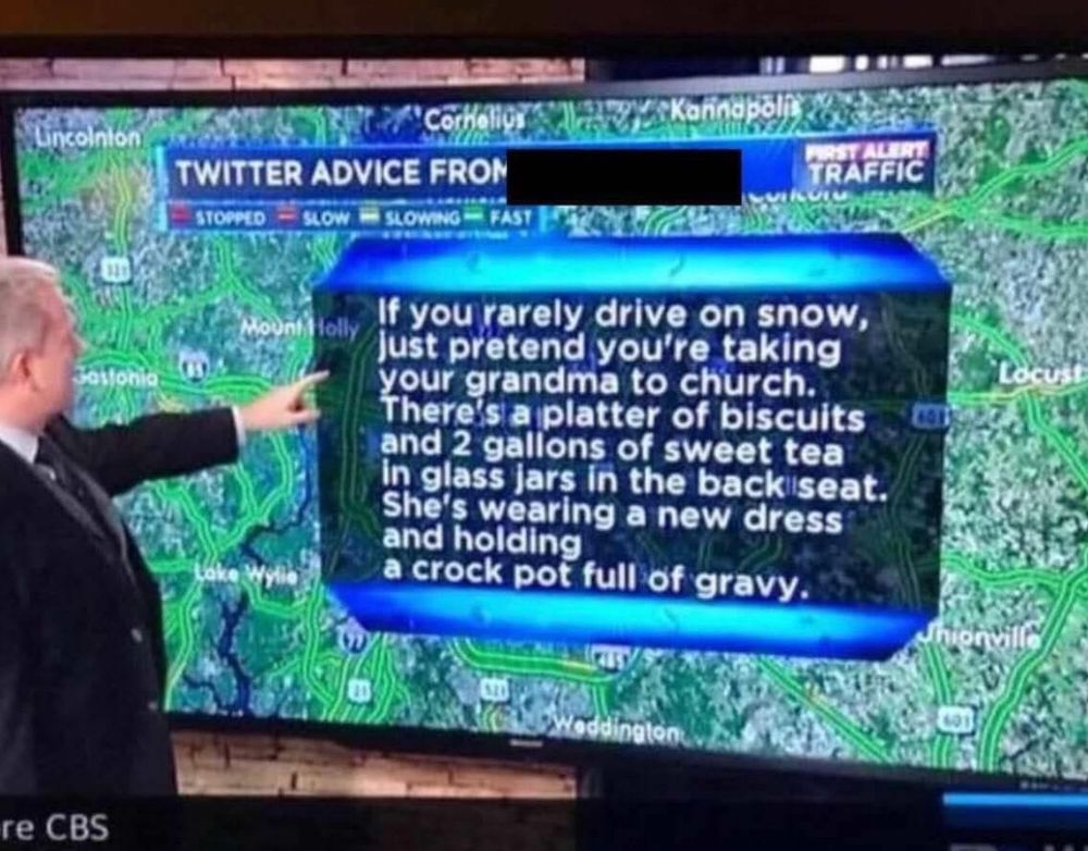 News anchor with driving advice 