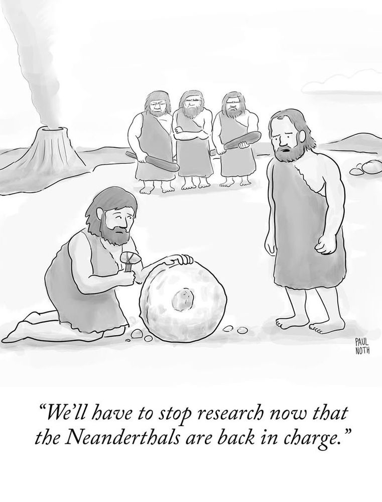"We'll have to stop research now that the Neanderthals are back in charge."