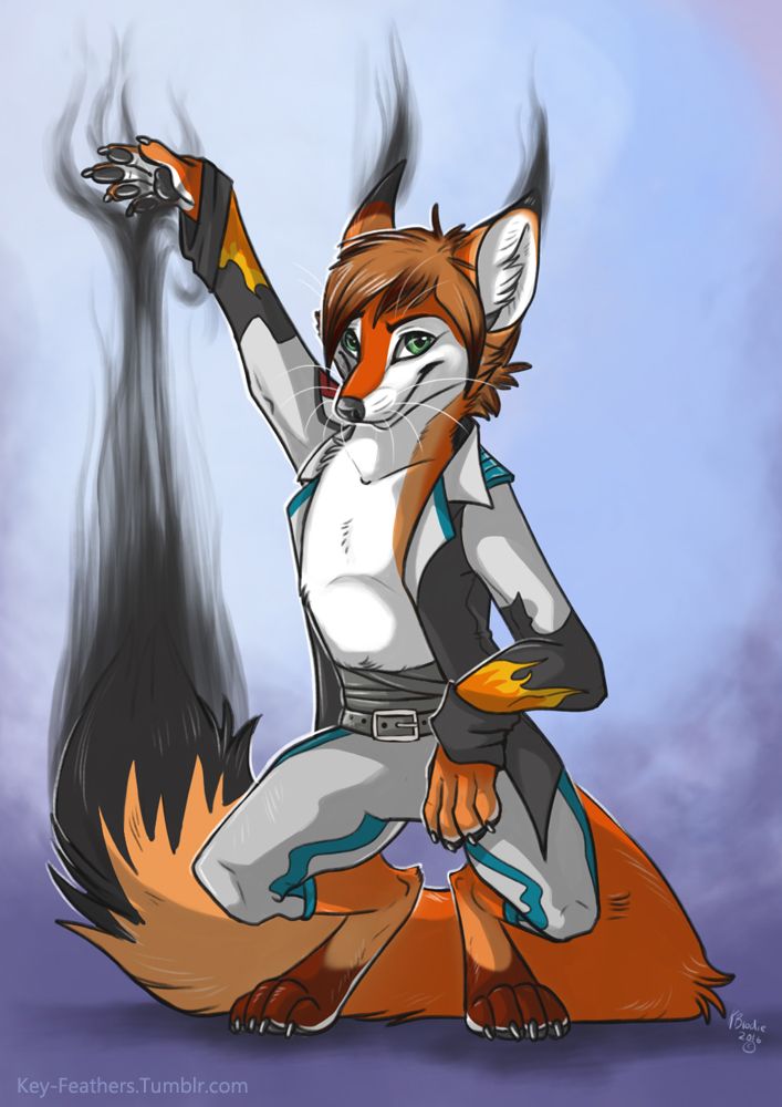Anthro fox with a real smokey tail and ears