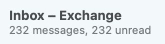 Screenshot of email client that says Inbox - Exchange. 232 messages, 232 unread.