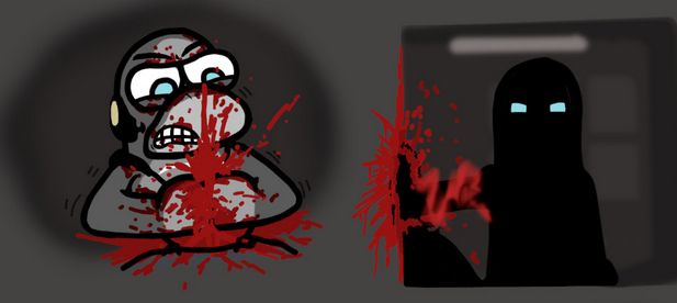 Two doodles of Space Penguin exploding someones head. Once with both his fists, the other using his powers to push it against a wall into paste. Charming. Also from 2022.