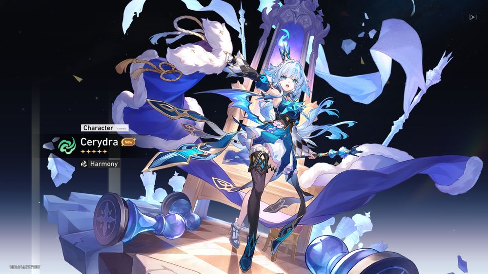 Screenshot from the game Honkai Star Rail showing the newly acquired 5 stars character from the limited banner Cerydra.