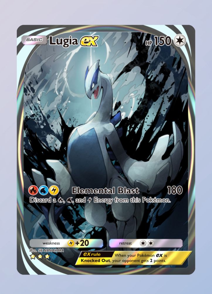 Screenshot from the game Pokémon TCG Pocket showing the immersive Lugia EX card