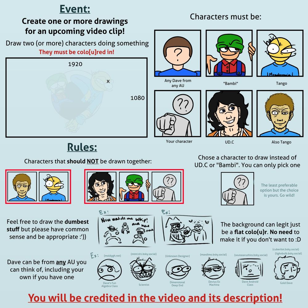 Image of an art event with its rules. The event is for an upcoming video clip. It desperately needs background images for its completion