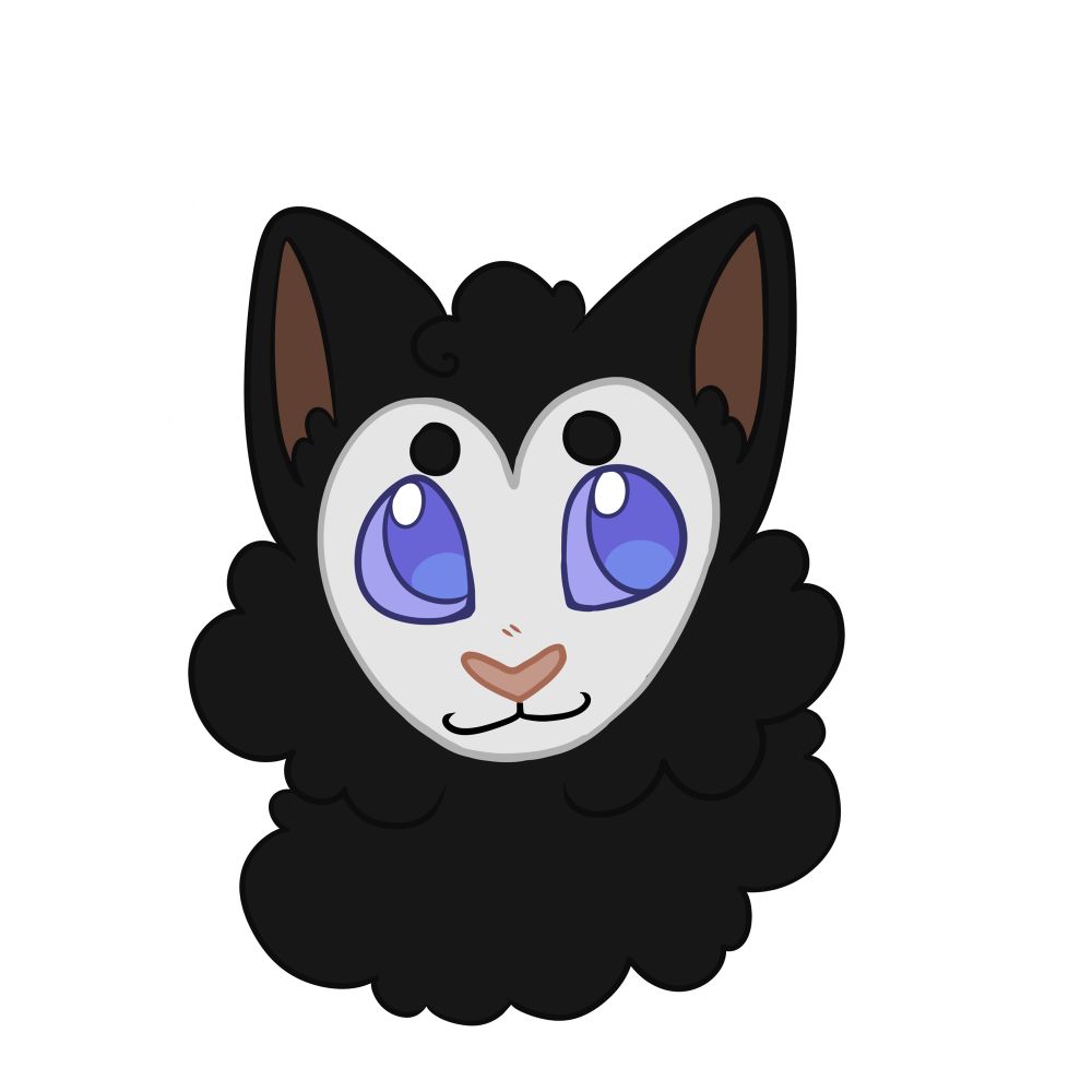 drawing of butters, a fully black cat other than his face, which is white