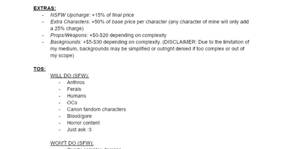 Mace's Commission Prices and TOS