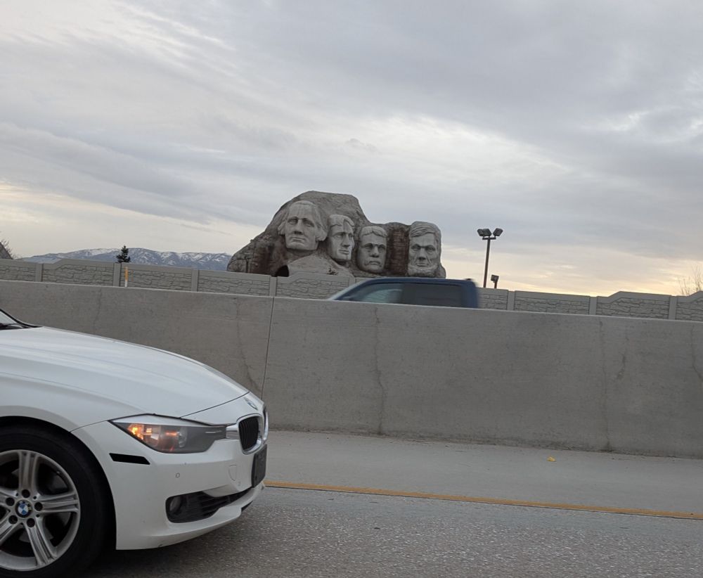 photo of the Mount Rushmore replica along I-15 in Utah