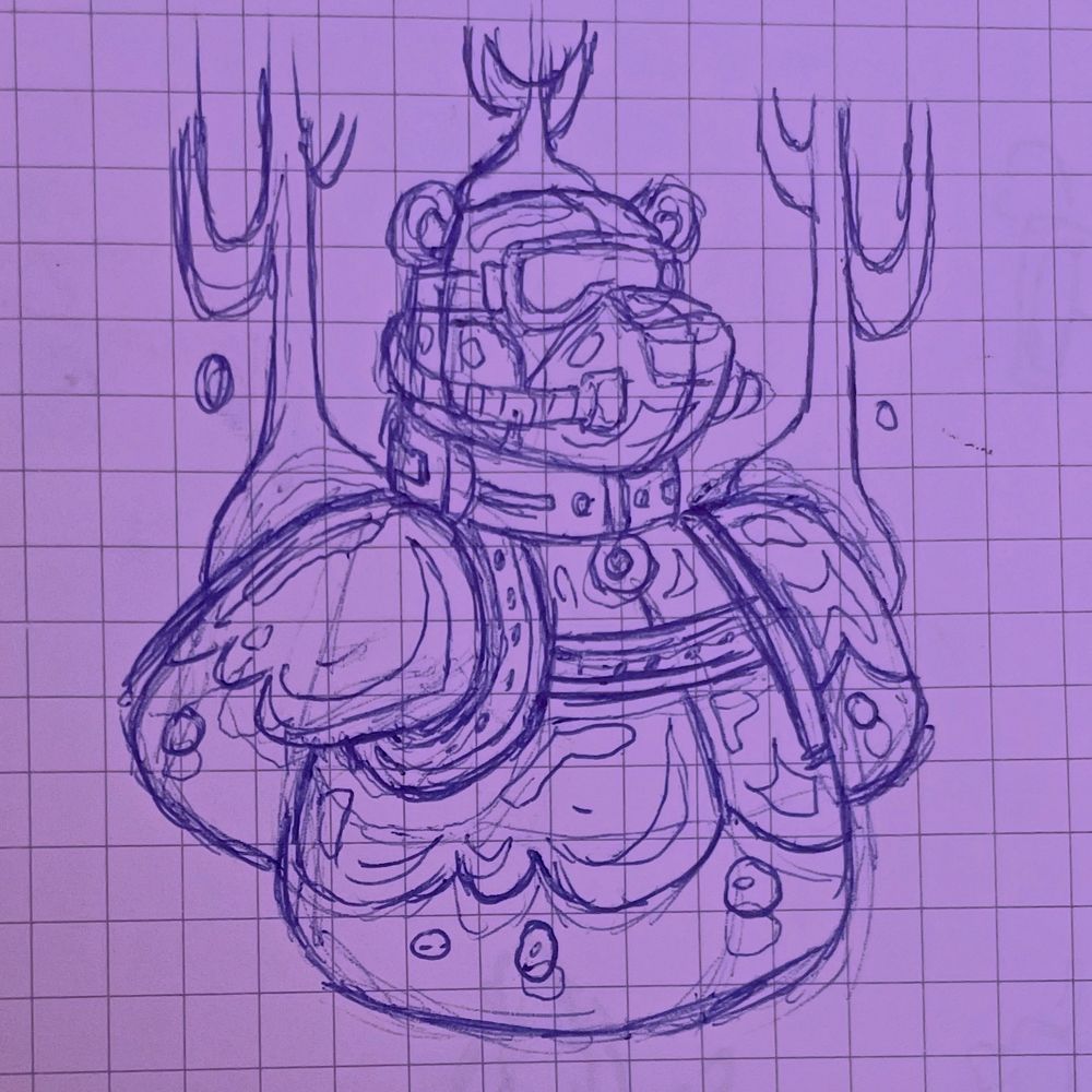 A drawing of a chubby bear getting drip coated with latex as he turns into a drone