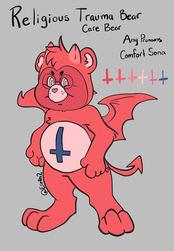 Reference sheet of Religious Trauma Bear that I drew before Art Fight
