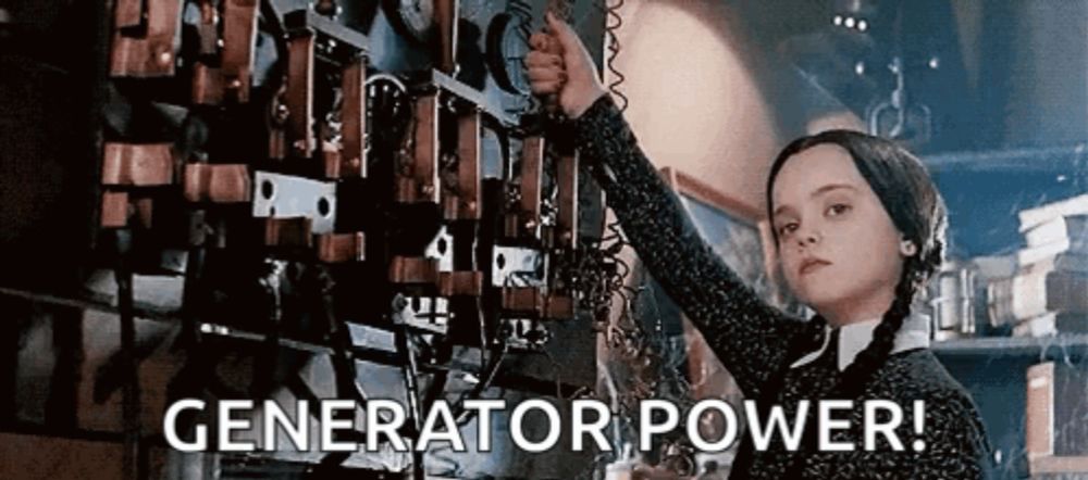 a girl is working on a machine and the words generator power are on the screen .