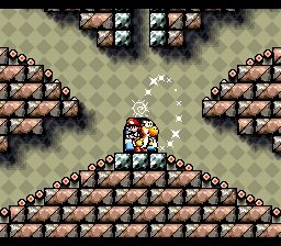 Yellow Yoshi and baby Mario, screenshot from Yoshi's Island.