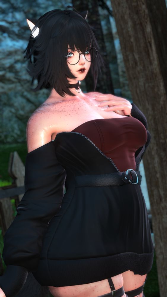 Picture of a goth aesthetic cat girl with glasses.