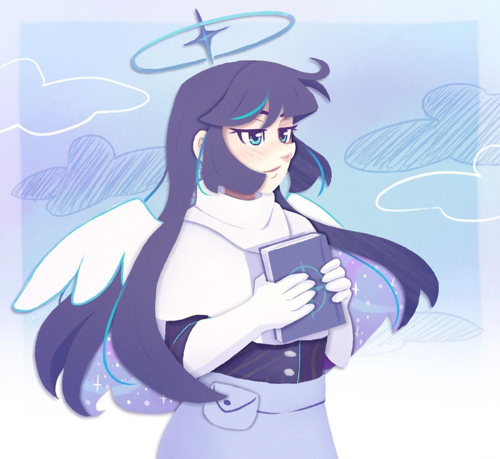 Lineless art of Melodreams OC: Estella Celia.

She's a super pretty Angel traveller that I want to give a water bottle to in every town like she's a marathon runner.