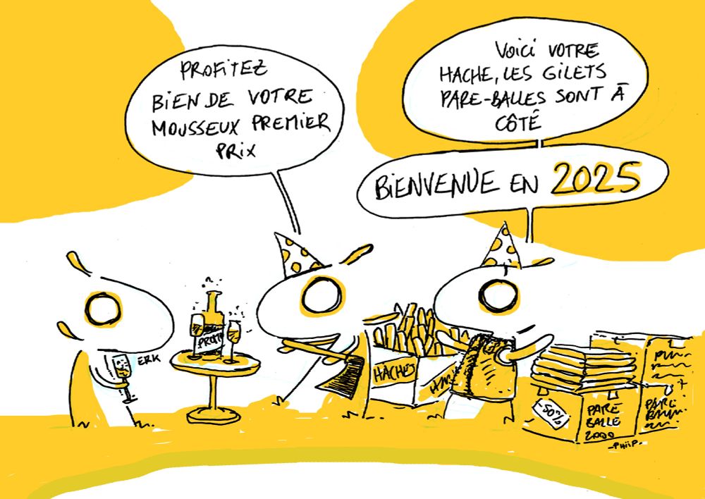des lapins fêtent la nouvelle année à coups de haches et de gilets pare-balles.