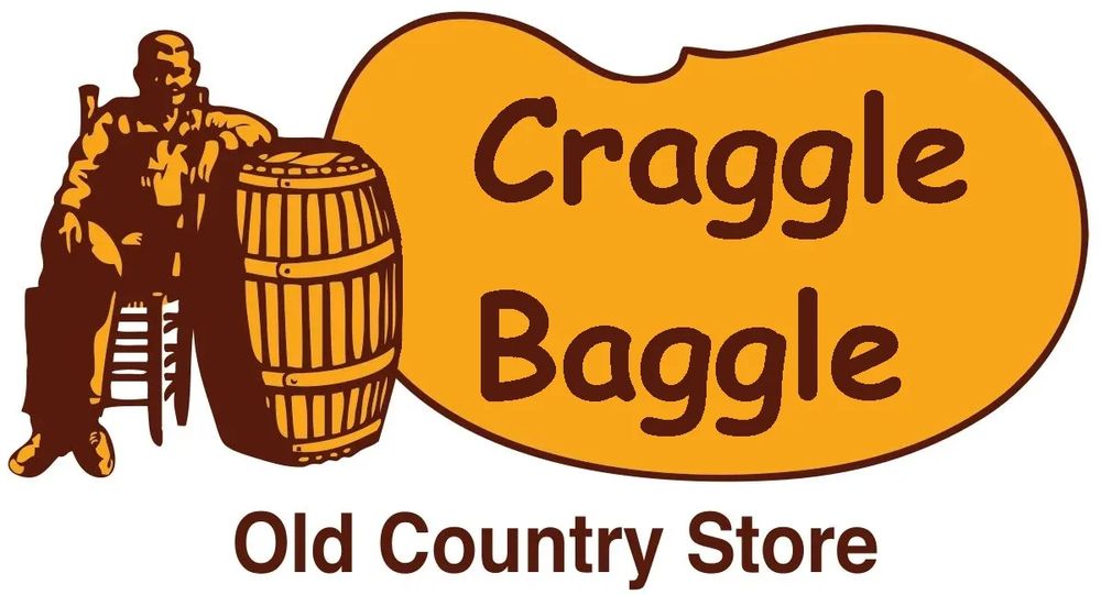 It's the old Cracker Barrel logo with an old man sitting next to a barrel, but instead of "Cracker Barrel" it says "Craggle Baggle" in Comic Sans.