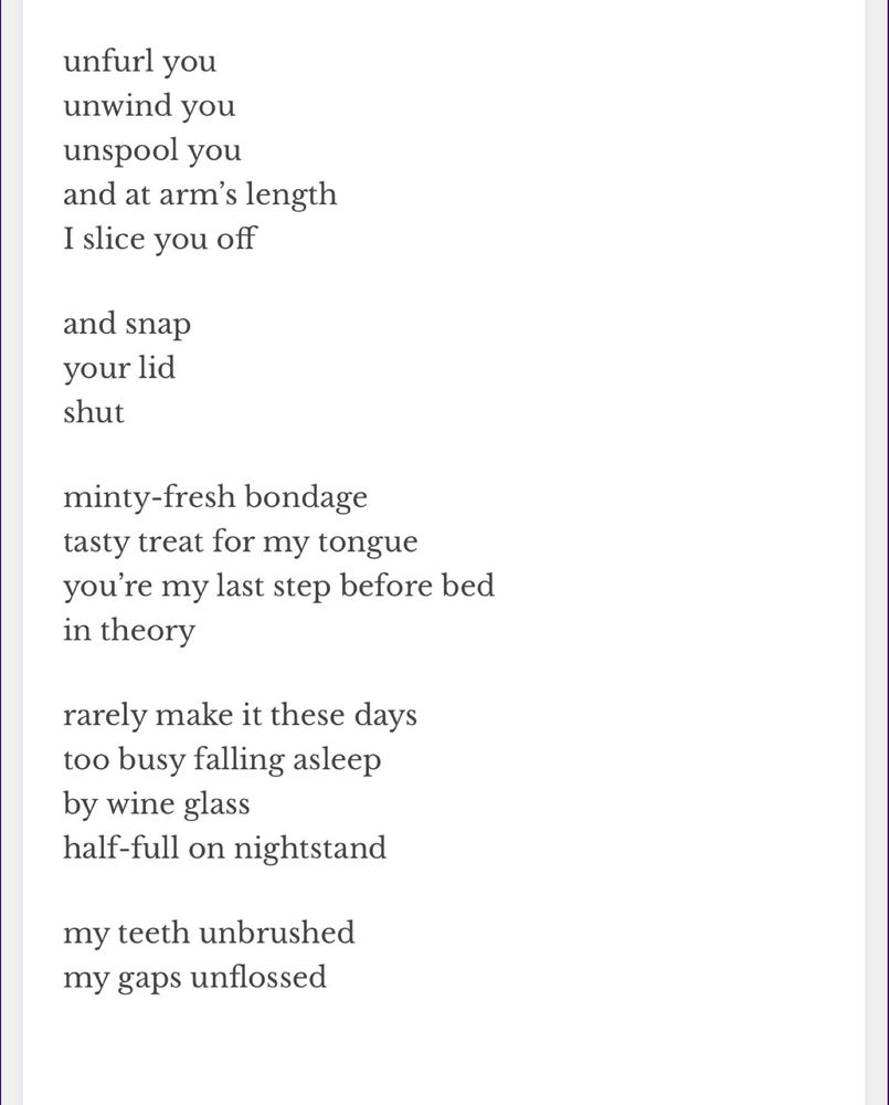 Screenshot of Catherine Lewis’s poem “Floss”
