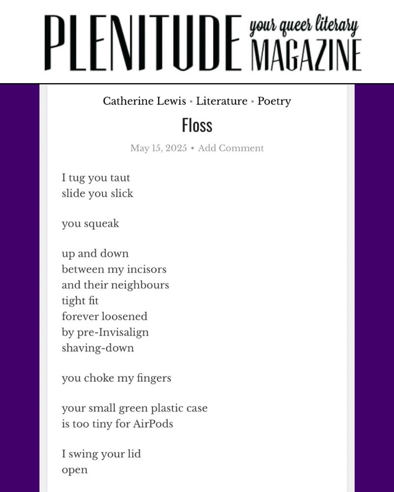 Screenshot of Catherine Lewis’s poem “Floss”
