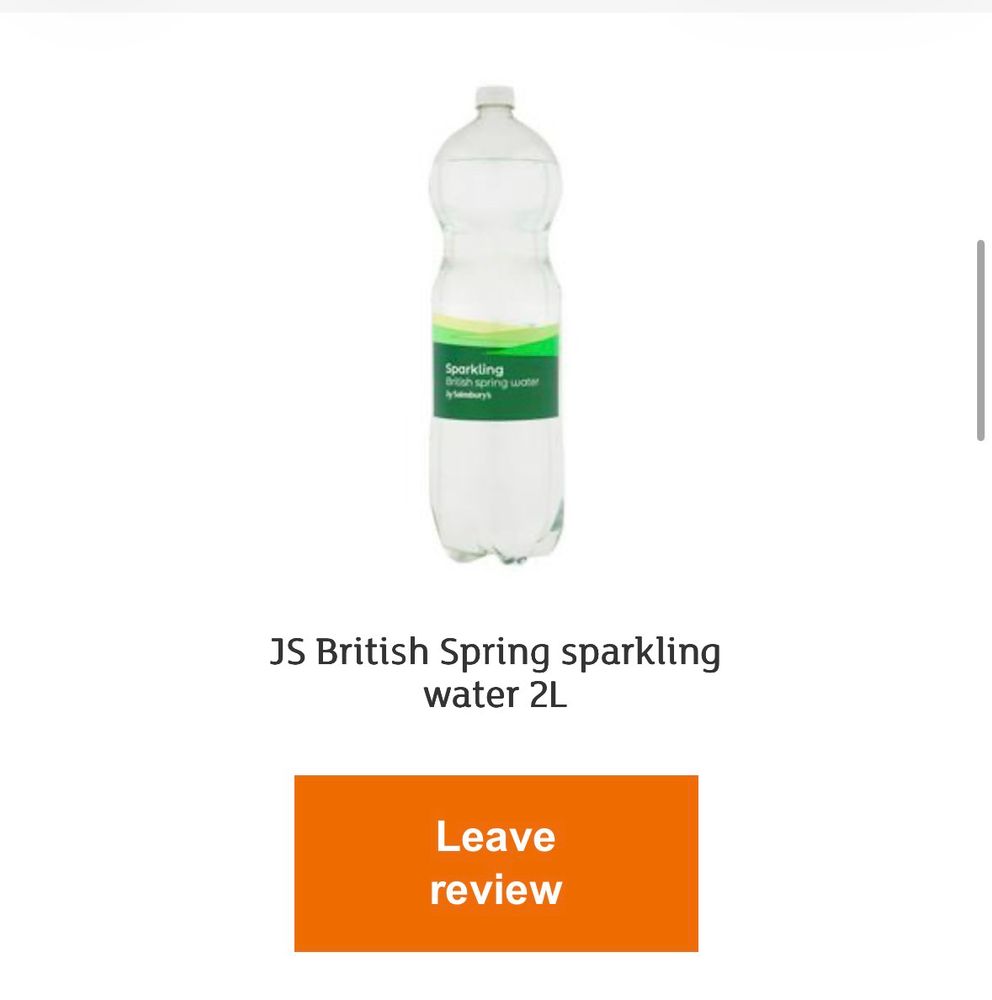 Screengrab of Sainsbury’s email asking to leave a review for a bottle of sparkling water 