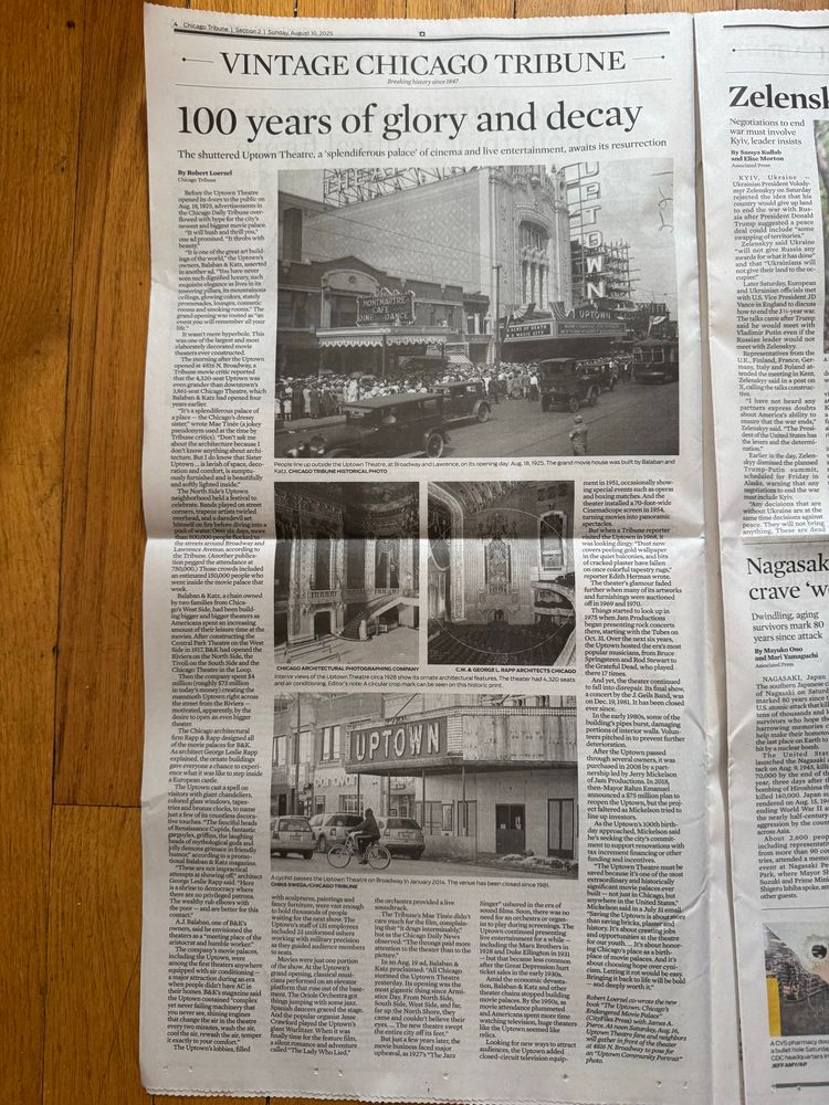 A page of the Chicago Tribune with a headline saying “100 years of glory and decay”